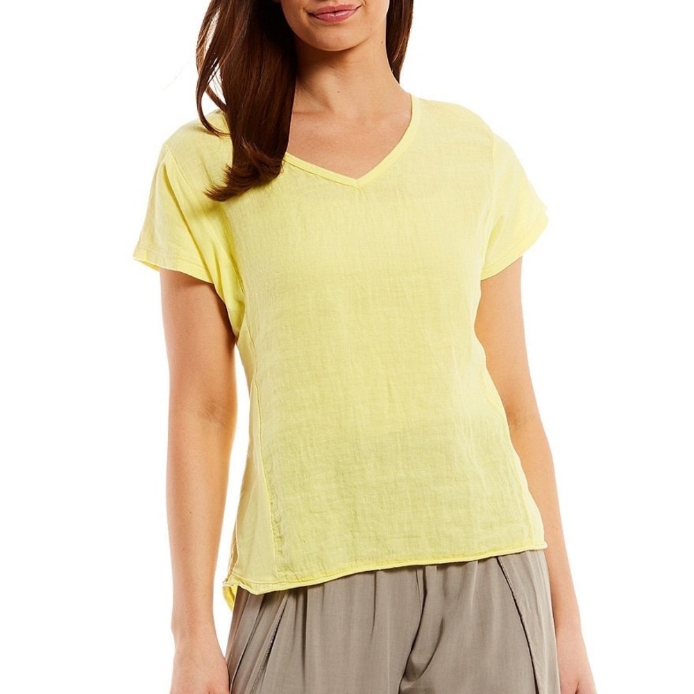 Made in Italy 100% Linen V-Neck Short Sleeve Woven Tee